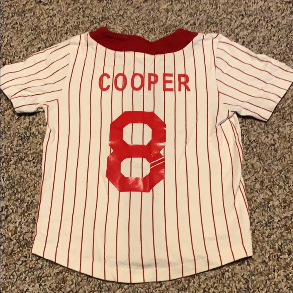 Cooper Baseball jersey #8 Red & white pinstripe